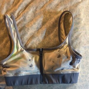 Aeropostale Blue and Cream Sports Bra with Zip Front